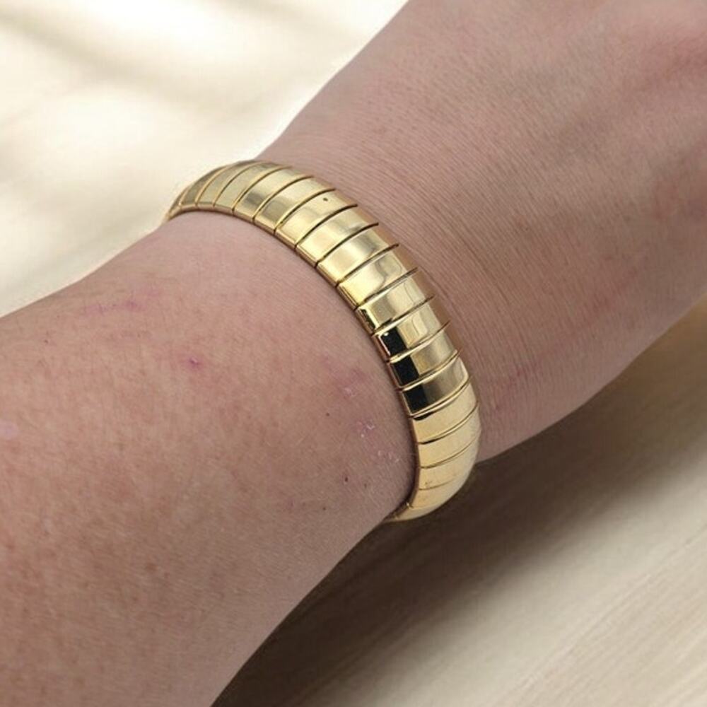Wide Articulated Link Bracelet Gold Tone Omega Style - Minimalist Luxe